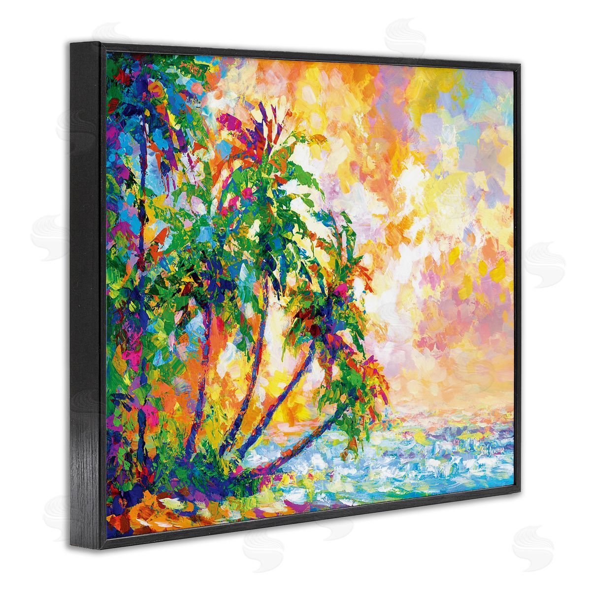 Full Beach Palms Black Frame Print Wall Art, Home Decor by Leon Devenice