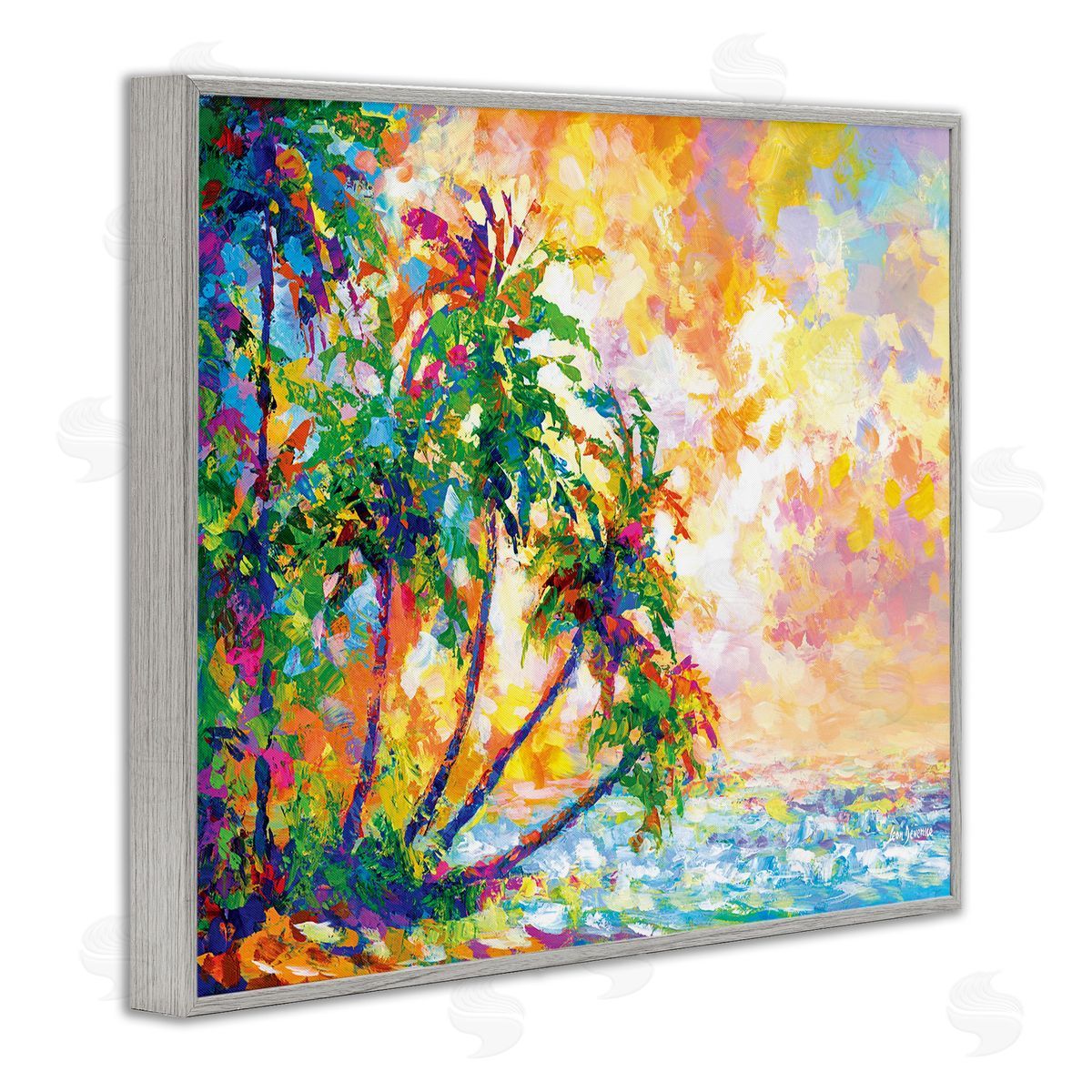 Full Beach Palms Grey Frame Print Wall Art, Home Decor by Leon Devenice