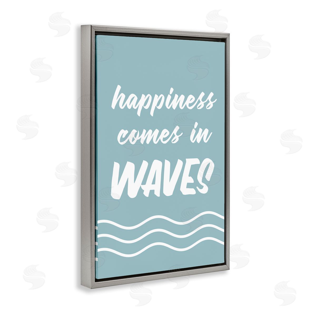 Happiness In Waves Grey Floating Frame Canvas Wall Art, Home Decor by Lettered and Lined