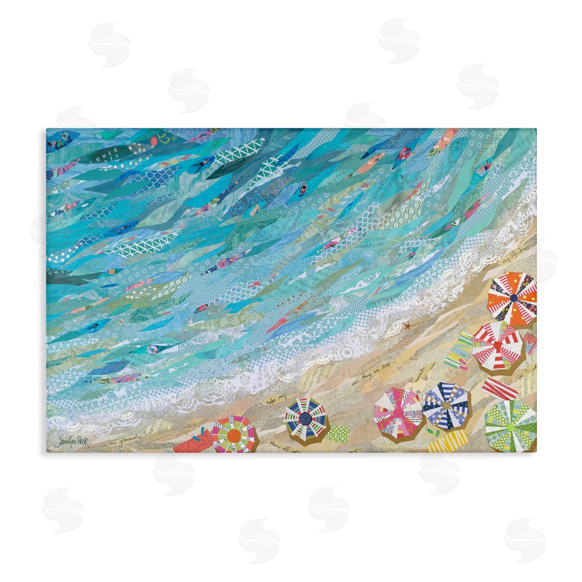 Collaged Aerial Beach View Canvas Wall Art, Home Decor by Jennifer Peck