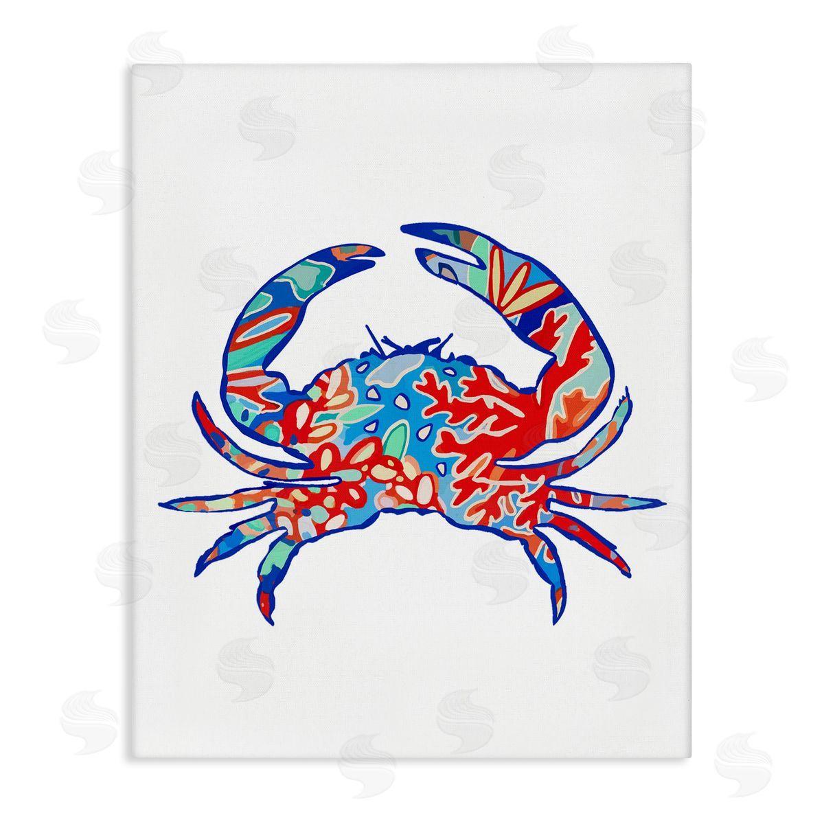 Coral Patterned Crab Canvas Wall Art, Home Decor by Lisa Nohren