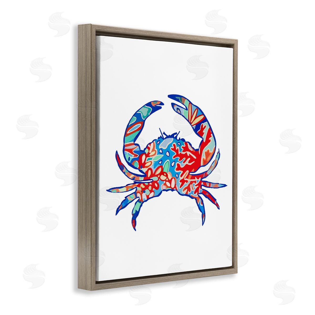 Coral Patterned Crab Brown Floating Frame Canvas Wall Art, Home Decor by Lisa Nohren
