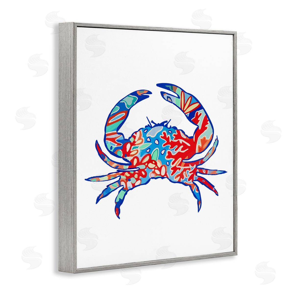 Coral Patterned Crab Grey Frame Print Wall Art, Home Decor by Lisa Nohren