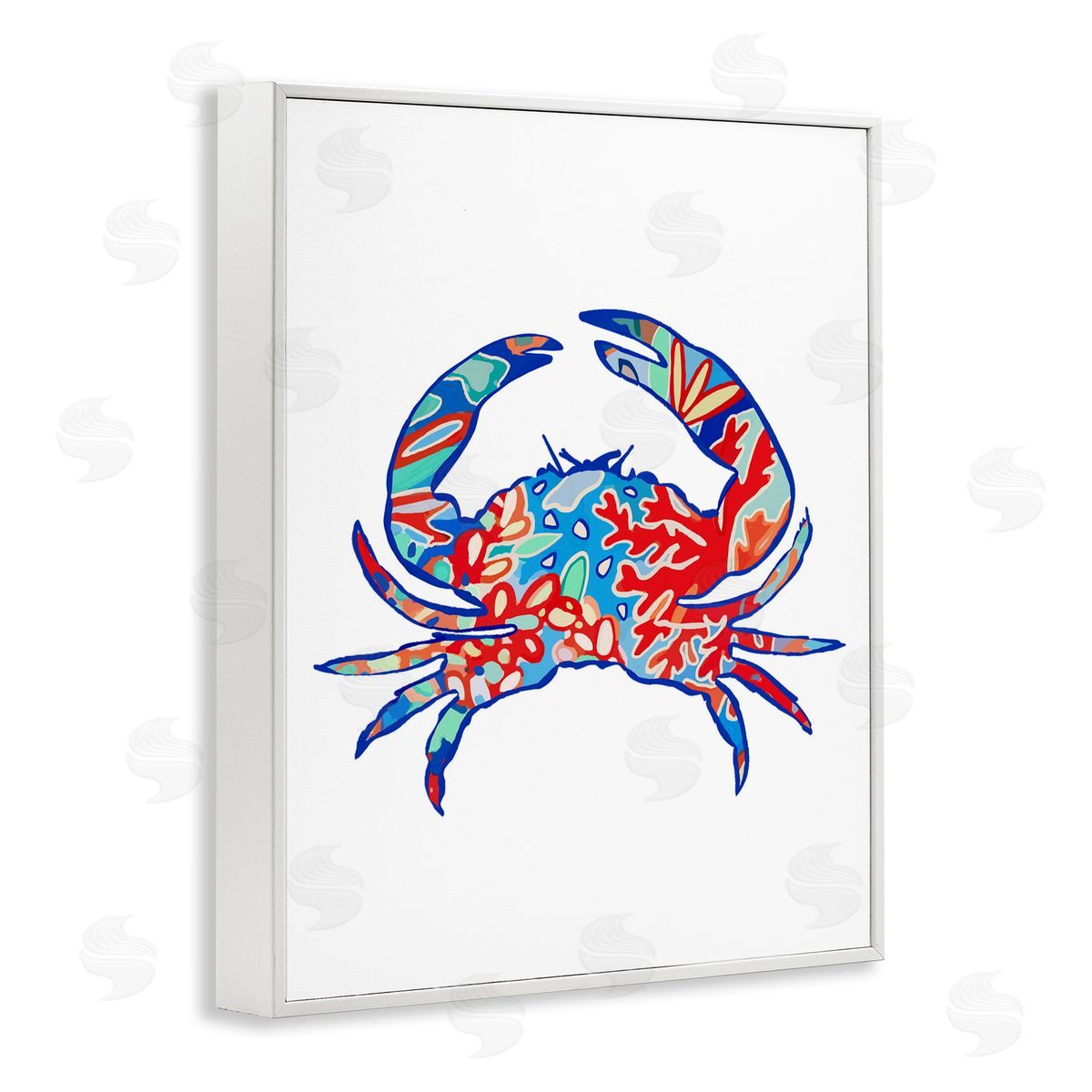 Coral Patterned Crab White Frame Print Wall Art, Home Decor by Lisa Nohren