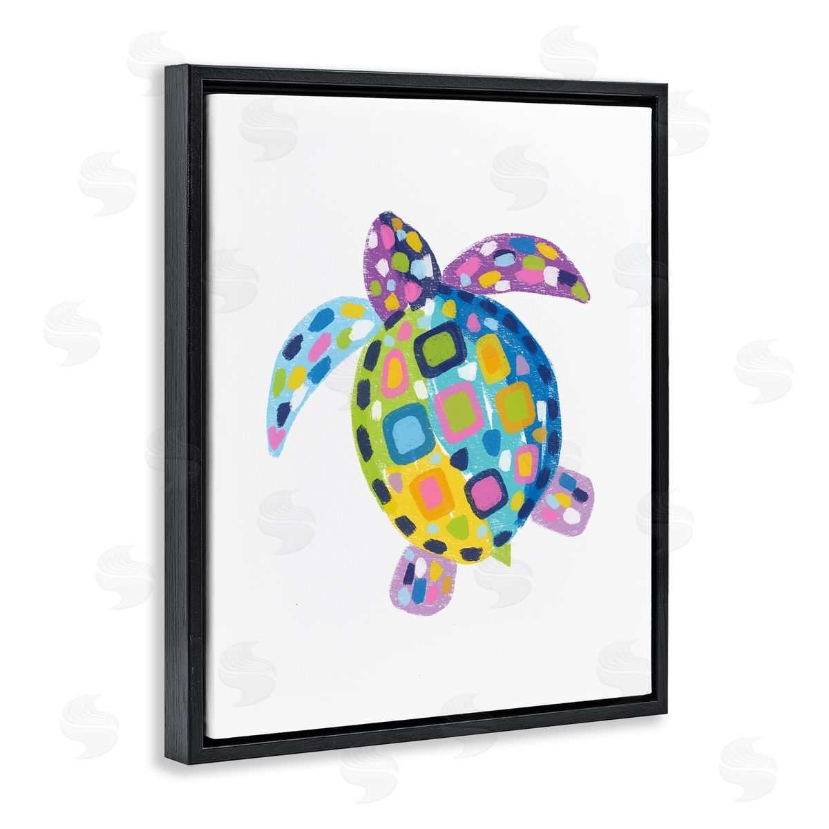 Mosaic Patterned Turtle Black Floating Frame Canvas Wall Art, Home Decor by Lisa Nohren