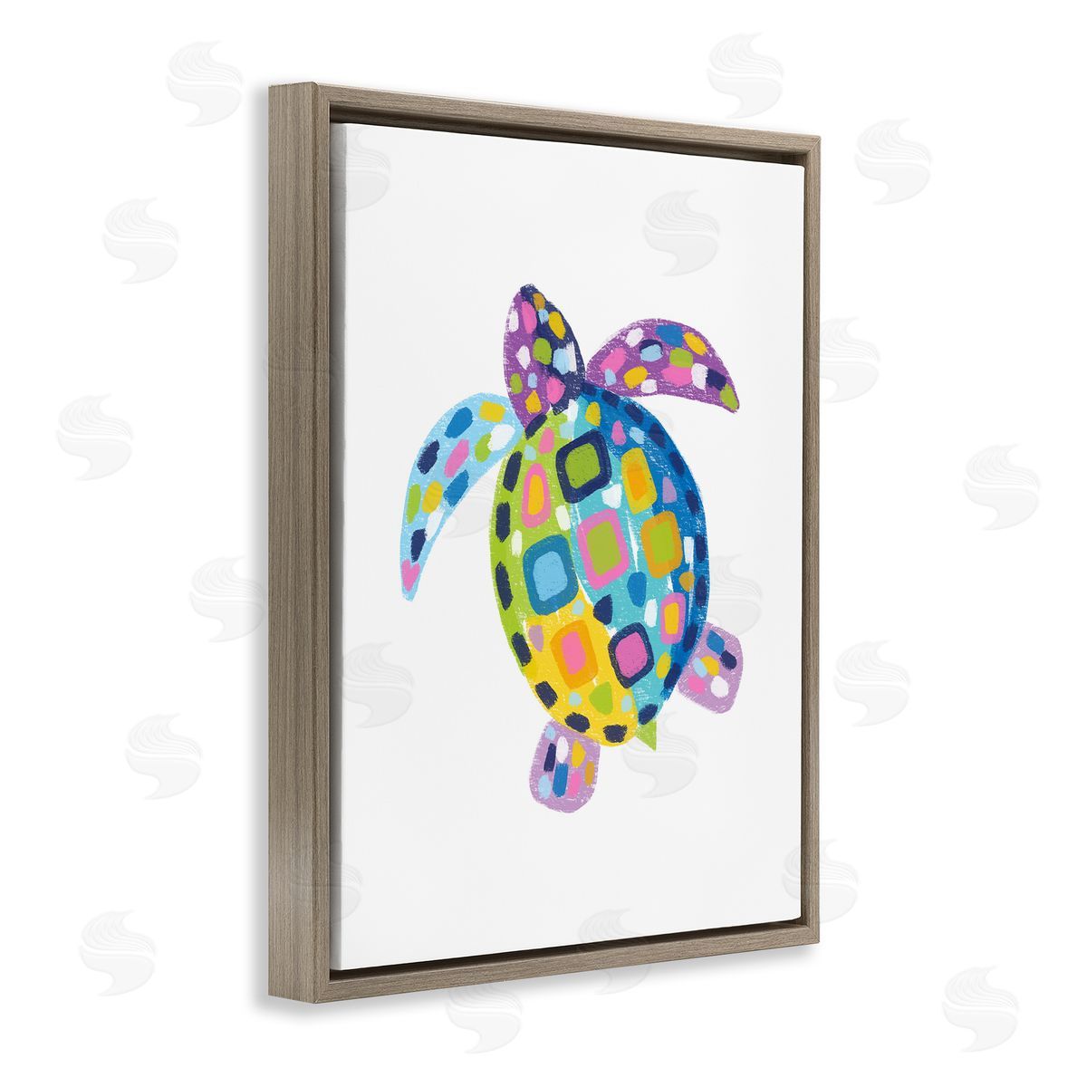 Mosaic Patterned Turtle Brown Floating Frame Canvas Wall Art, Home Decor by Lisa Nohren