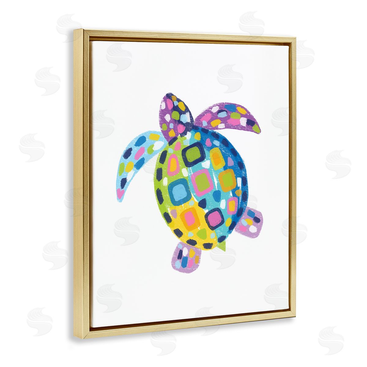 Mosaic Patterned Turtle Gold Floating Frame Canvas Wall Art, Home Decor by Lisa Nohren