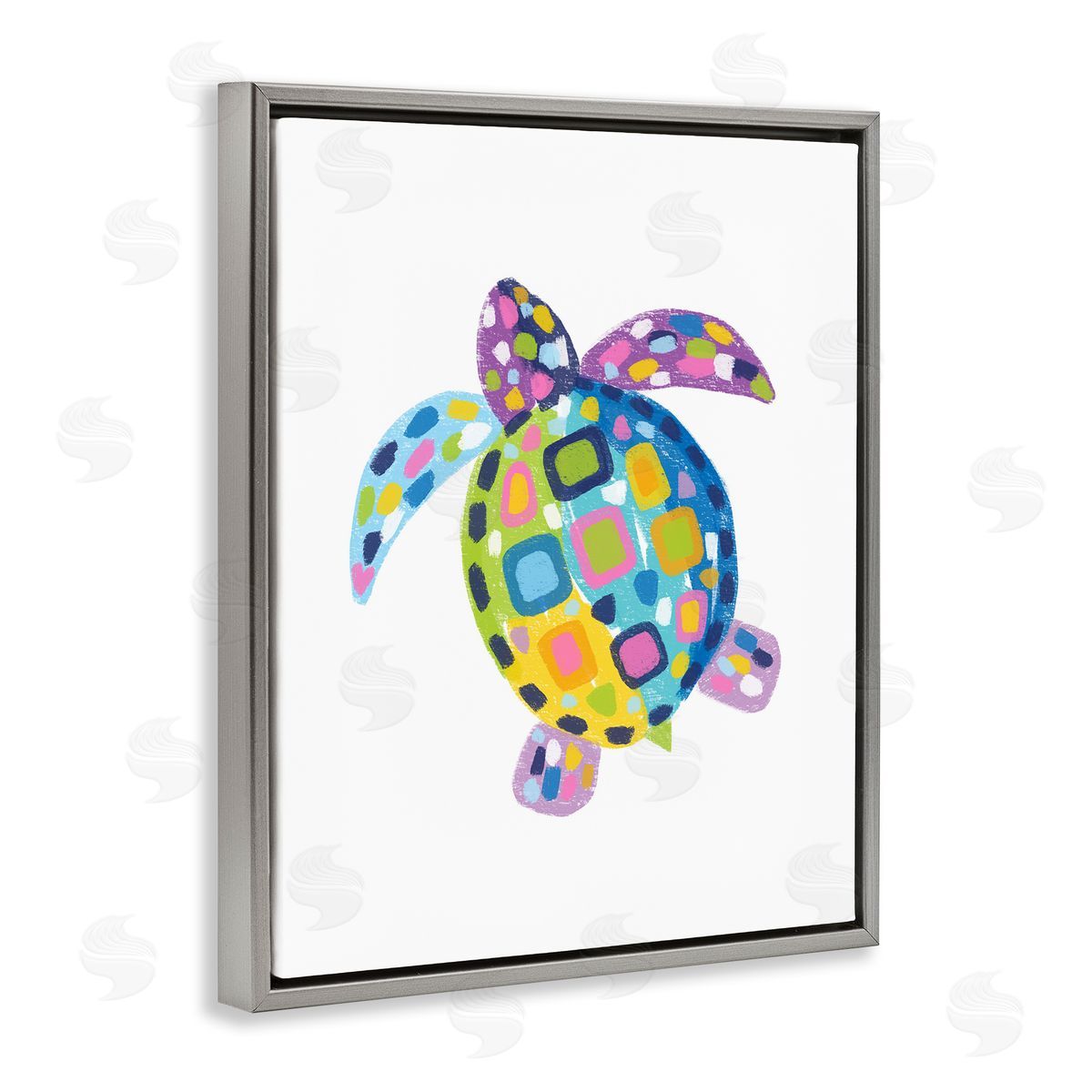 Mosaic Patterned Turtle Grey Floating Frame Canvas Wall Art, Home Decor by Lisa Nohren