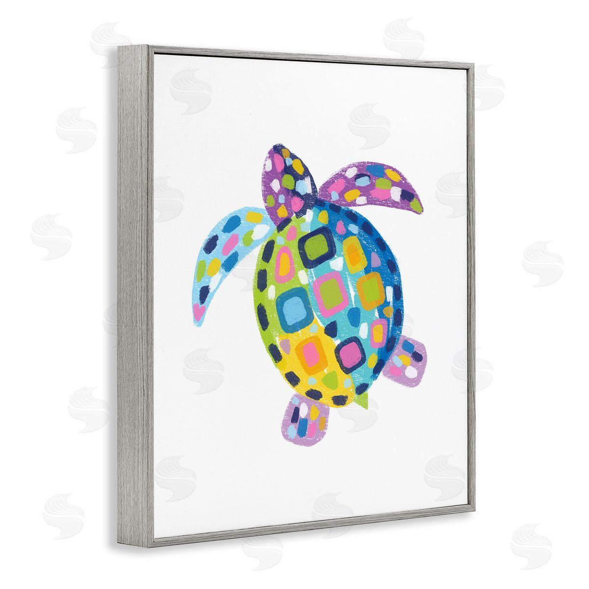 Mosaic Patterned Turtle Grey Frame Print Wall Art, Home Decor by Lisa Nohren