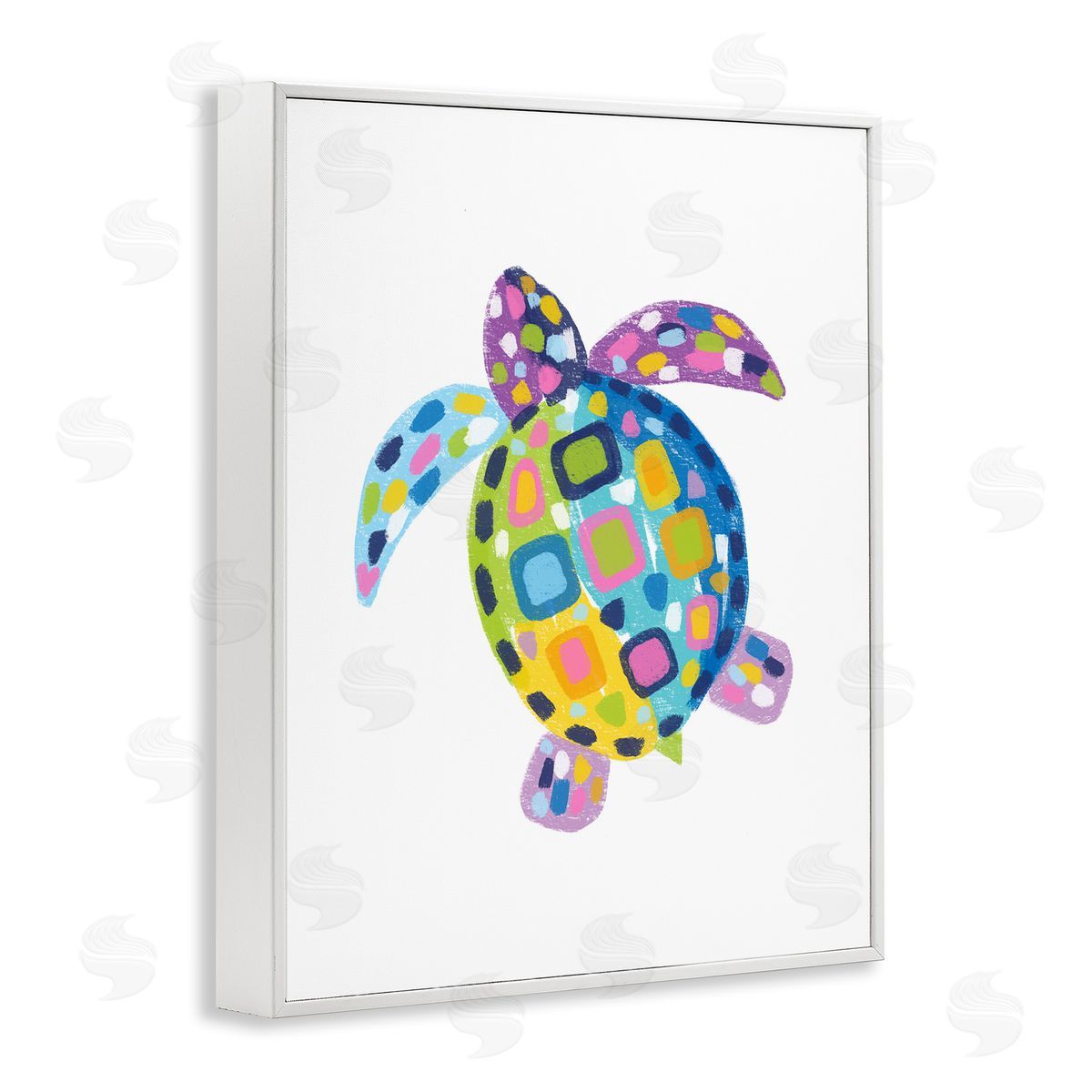 Mosaic Patterned Turtle White Frame Print Wall Art, Home Decor by Lisa Nohren