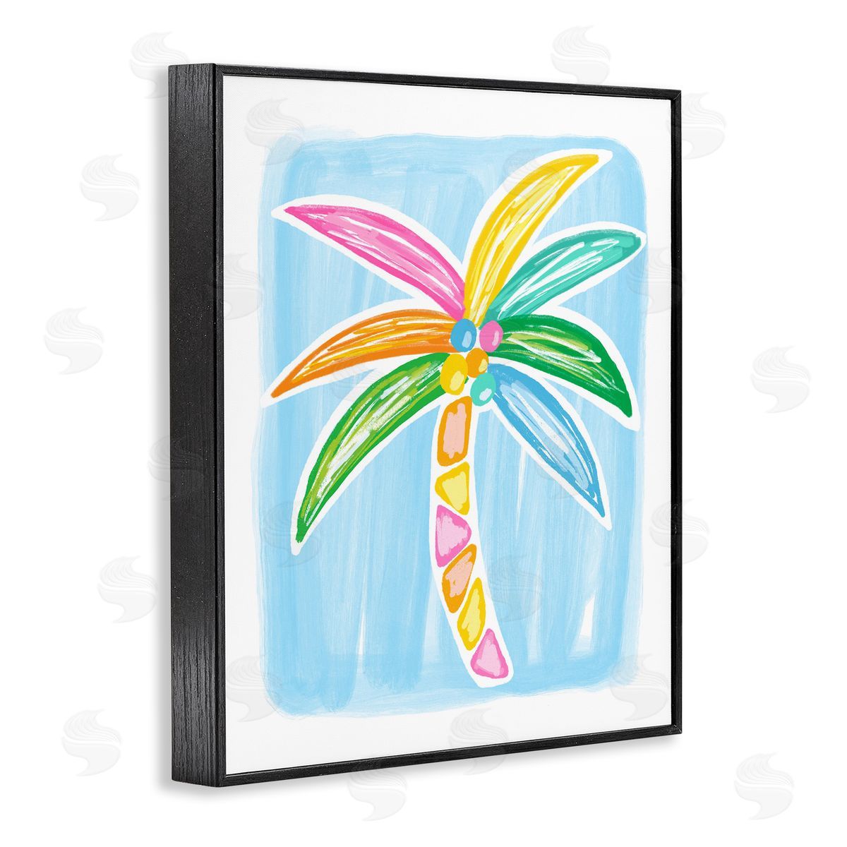 Pastel Palm on Blue Black Frame Print Wall Art, Home Decor by Lisa Nohren