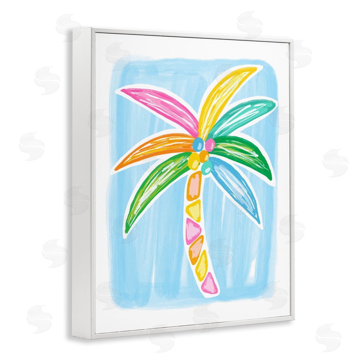 Pastel Palm on Blue White Frame Print Wall Art, Home Decor by Lisa Nohren