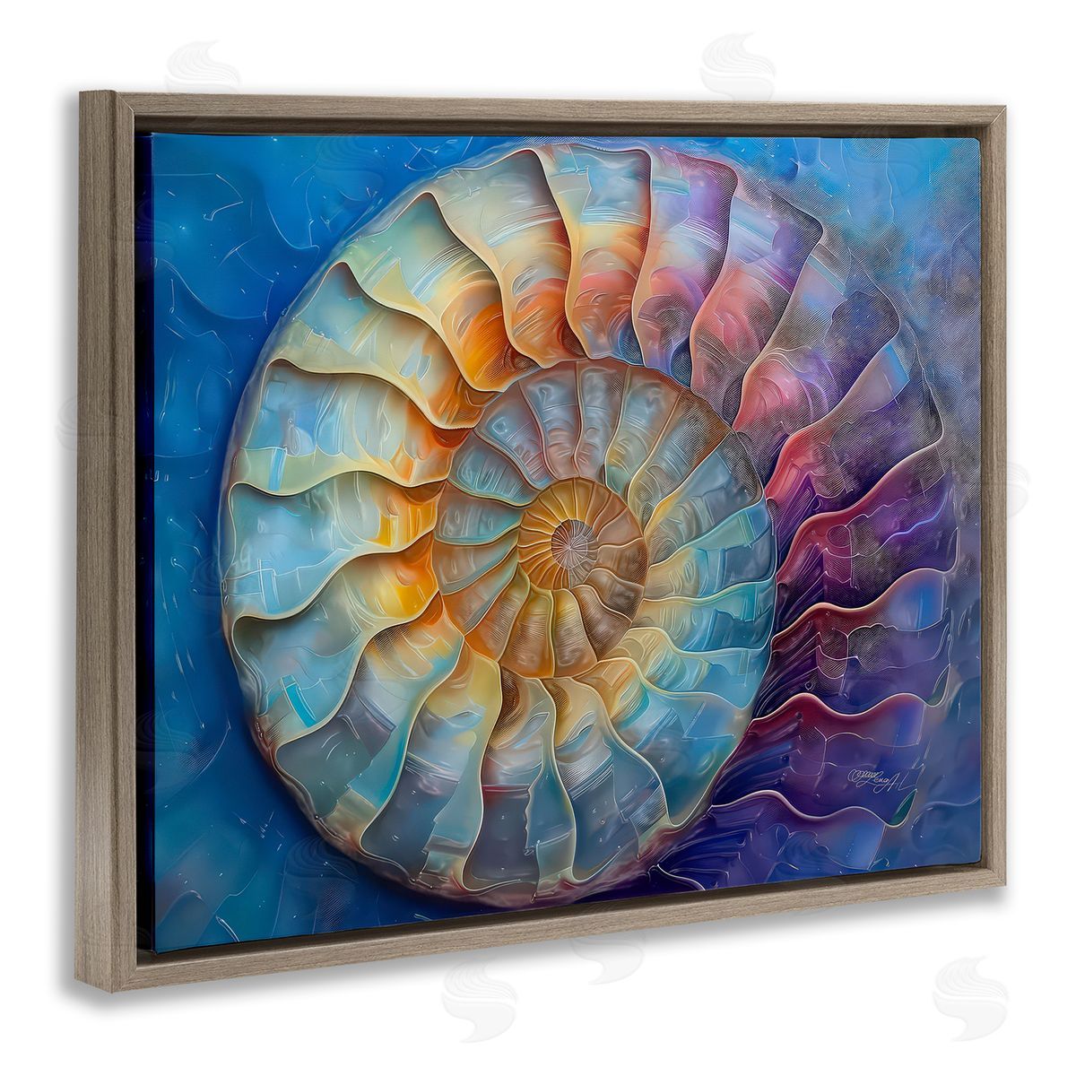 Lena Owens Maritime Nautilus Spiral Brown Floating Frame Canvas Wall Art Print