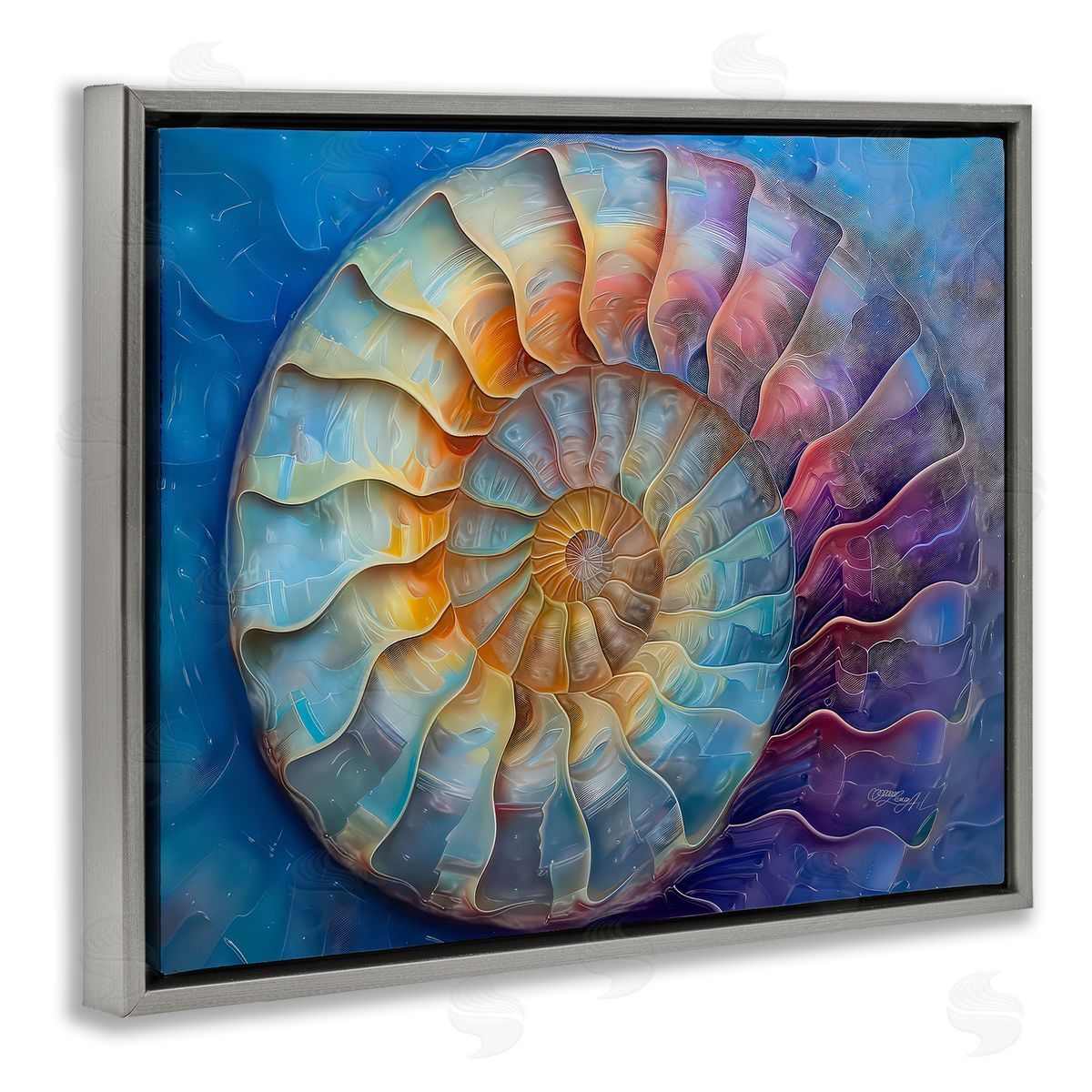 Lena Owens Maritime Nautilus Spiral Gray Floating Frame Canvas Wall Art Print