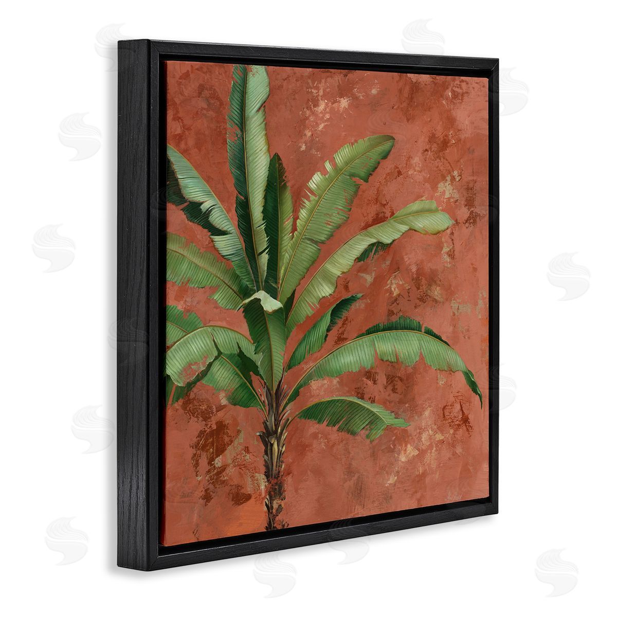 Palm on Muted Red Black Floating Frame Canvas Wall Art, Home Decor by Max Maxx