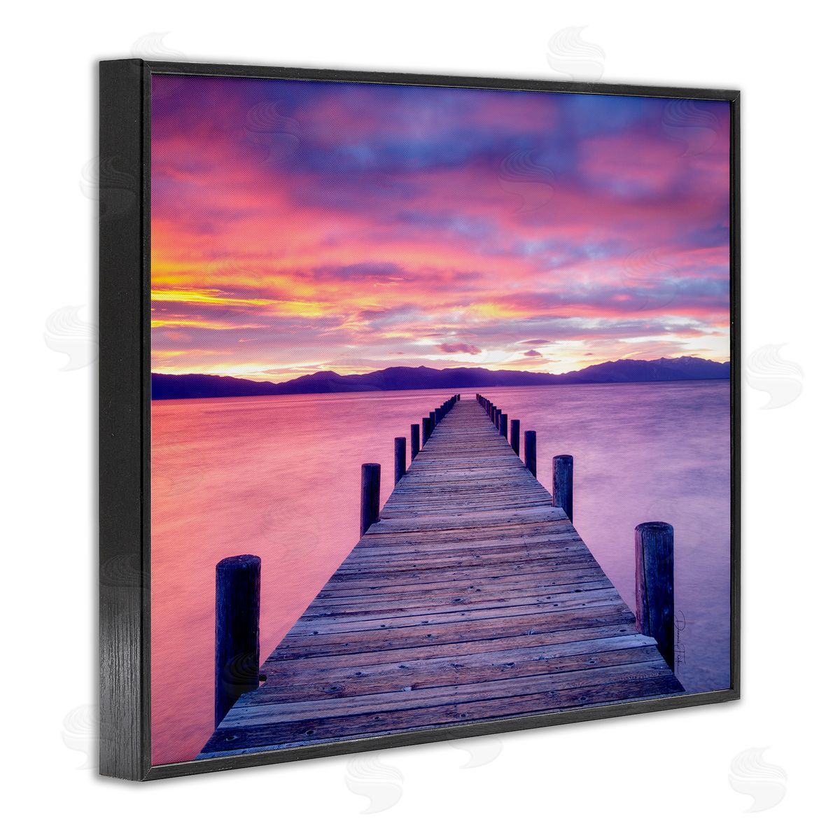Purple Sunset Dock Black Frame Print Wall Art, Home Decor by Dennis Frates