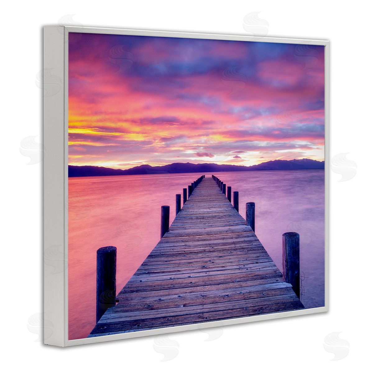 Purple Sunset Dock White Frame Print Wall Art, Home Decor by Dennis Frates