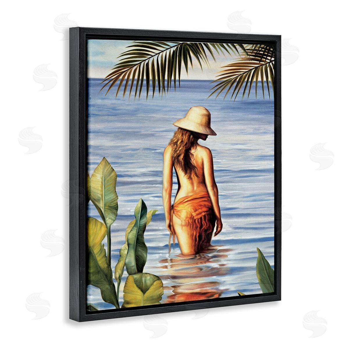 Migdalia Arellano Woman Wading Beach Black Floating Frame Canvas Wall Art Print