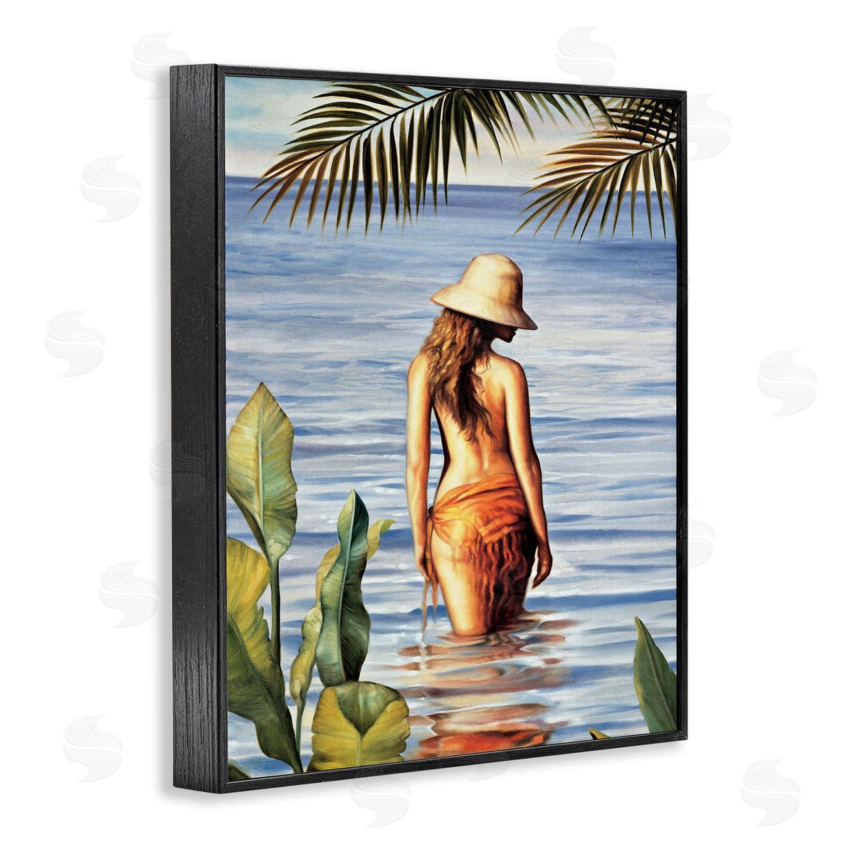 Migdalia Arellano Woman Wading Beach Black Framed Giclee Wall Art Print