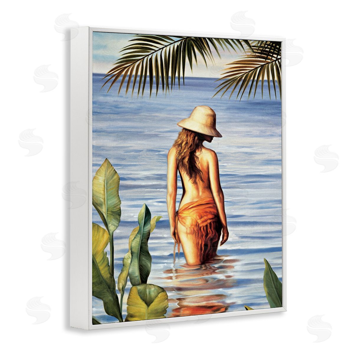 Migdalia Arellano Woman Wading Beach White Framed Giclee Wall Art Print