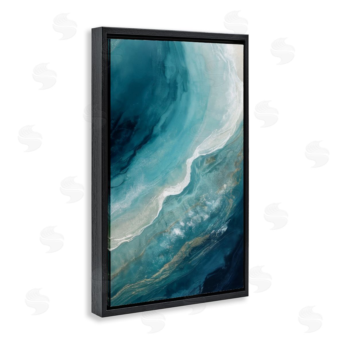 Splashing Marine Currents Black Floating Frame Canvas Wall Art, Home Decor by Denise Dundon