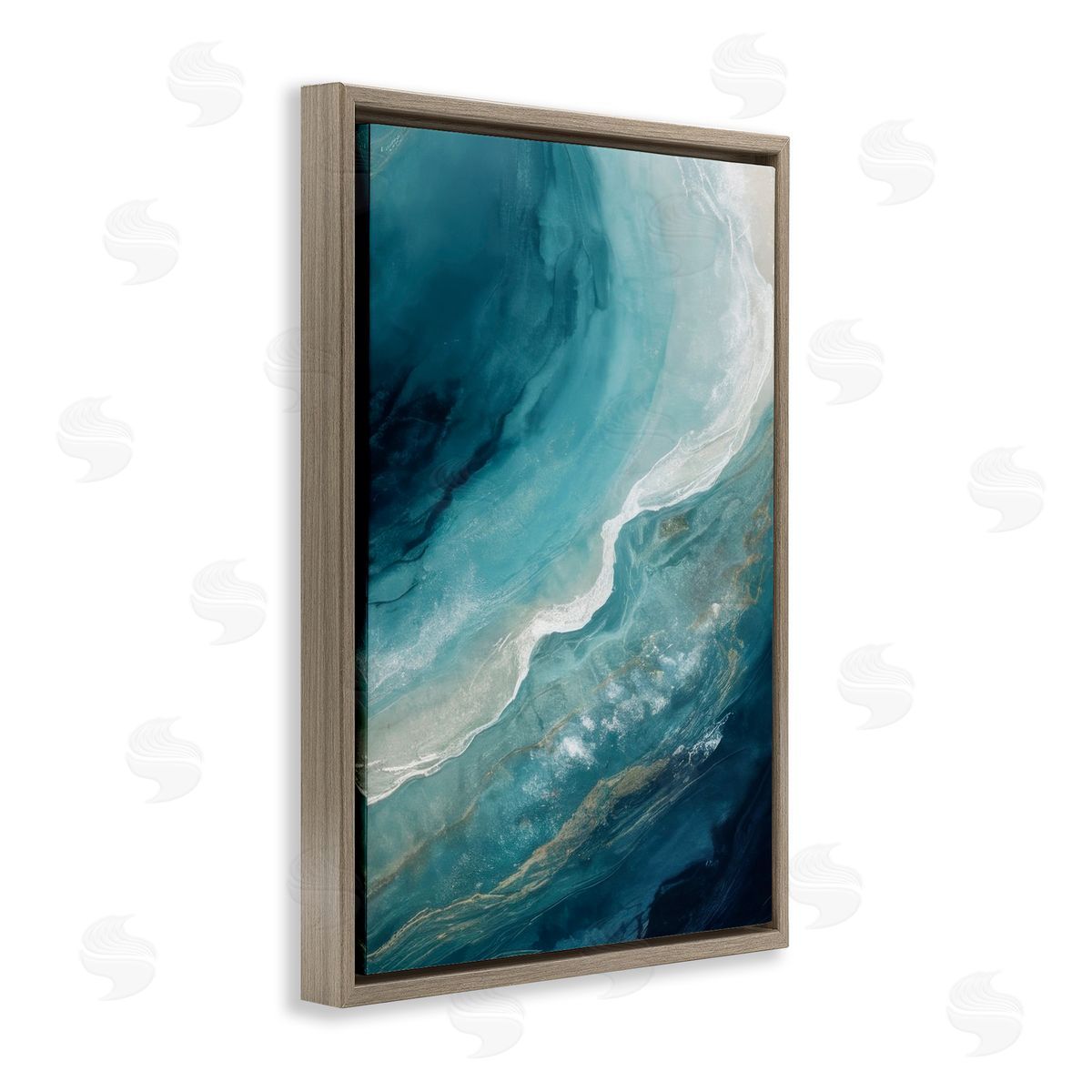 Splashing Marine Currents Brown Floating Frame Canvas Wall Art, Home Decor by Denise Dundon