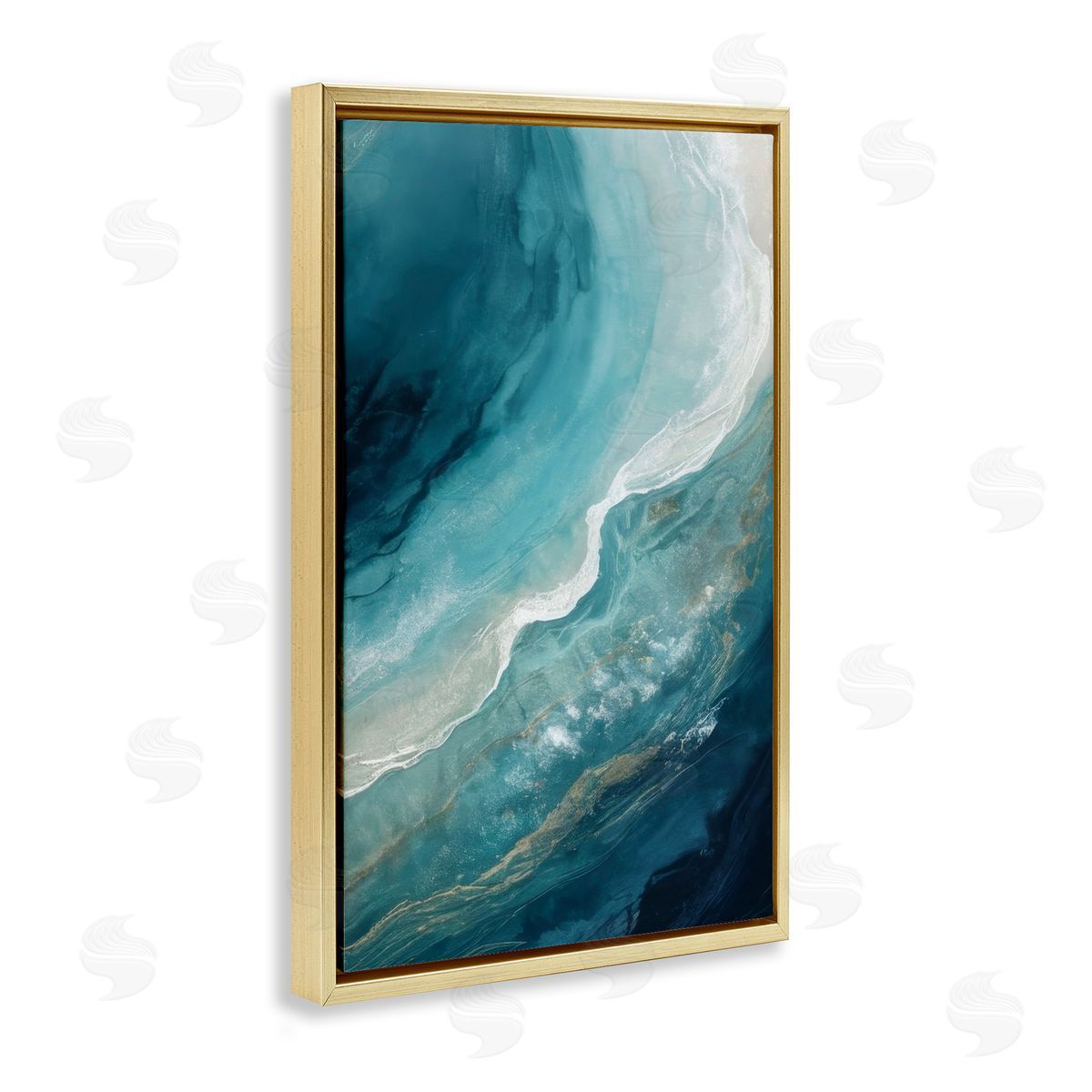 Splashing Marine Currents Gold Floating Frame Canvas Wall Art, Home Decor by Denise Dundon