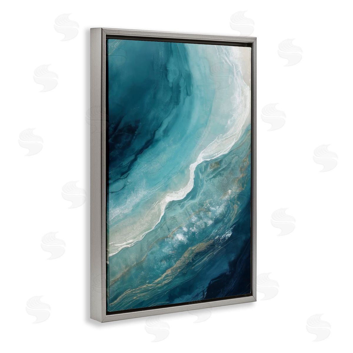 Splashing Marine Currents Grey Floating Frame Canvas Wall Art, Home Decor by Denise Dundon