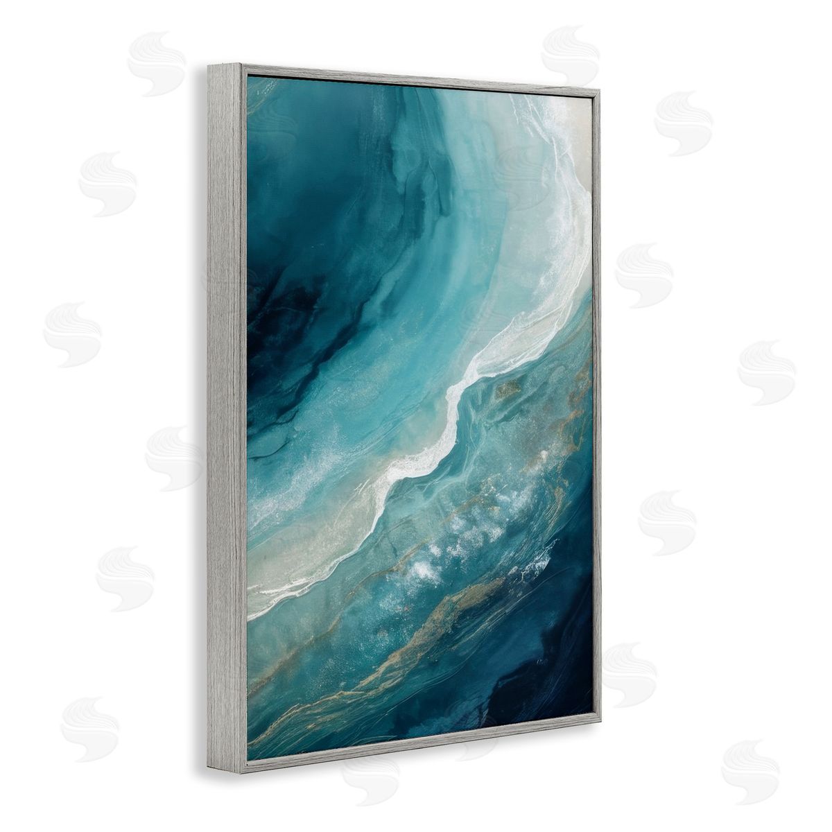 Splashing Marine Currents Grey Frame Print Wall Art, Home Decor by Denise Dundon