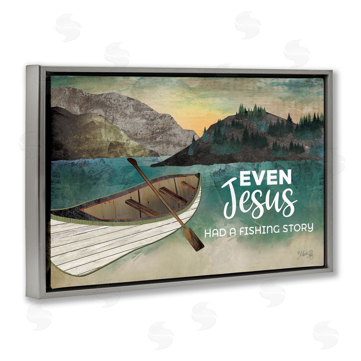 Jesus Had Fishing Story Grey Floating Frame Canvas Wall Art, Home Decor by Marla Rae