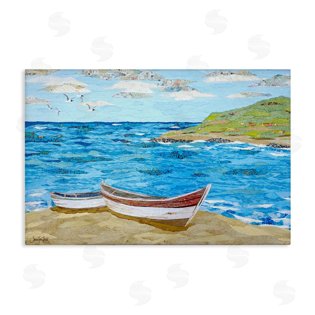 Mykonos Docked Boat Canvas Wall Art, Home Decor by Jennifer Peck