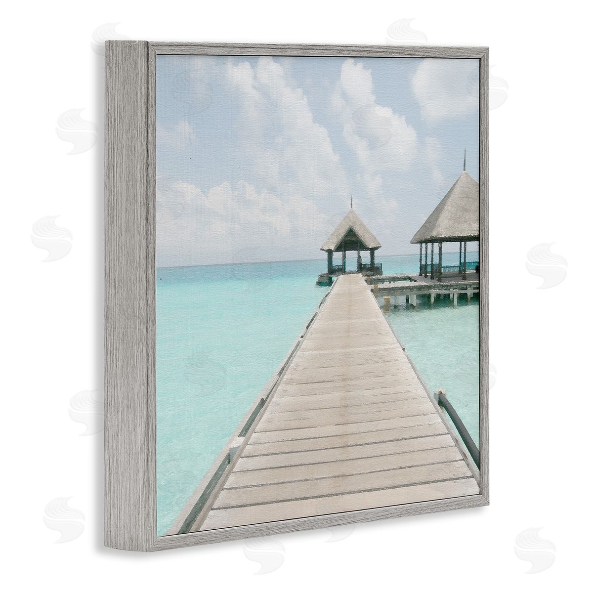 Tropical Long Pier Grey Frame Print Wall Art, Home Decor by Noah Bay