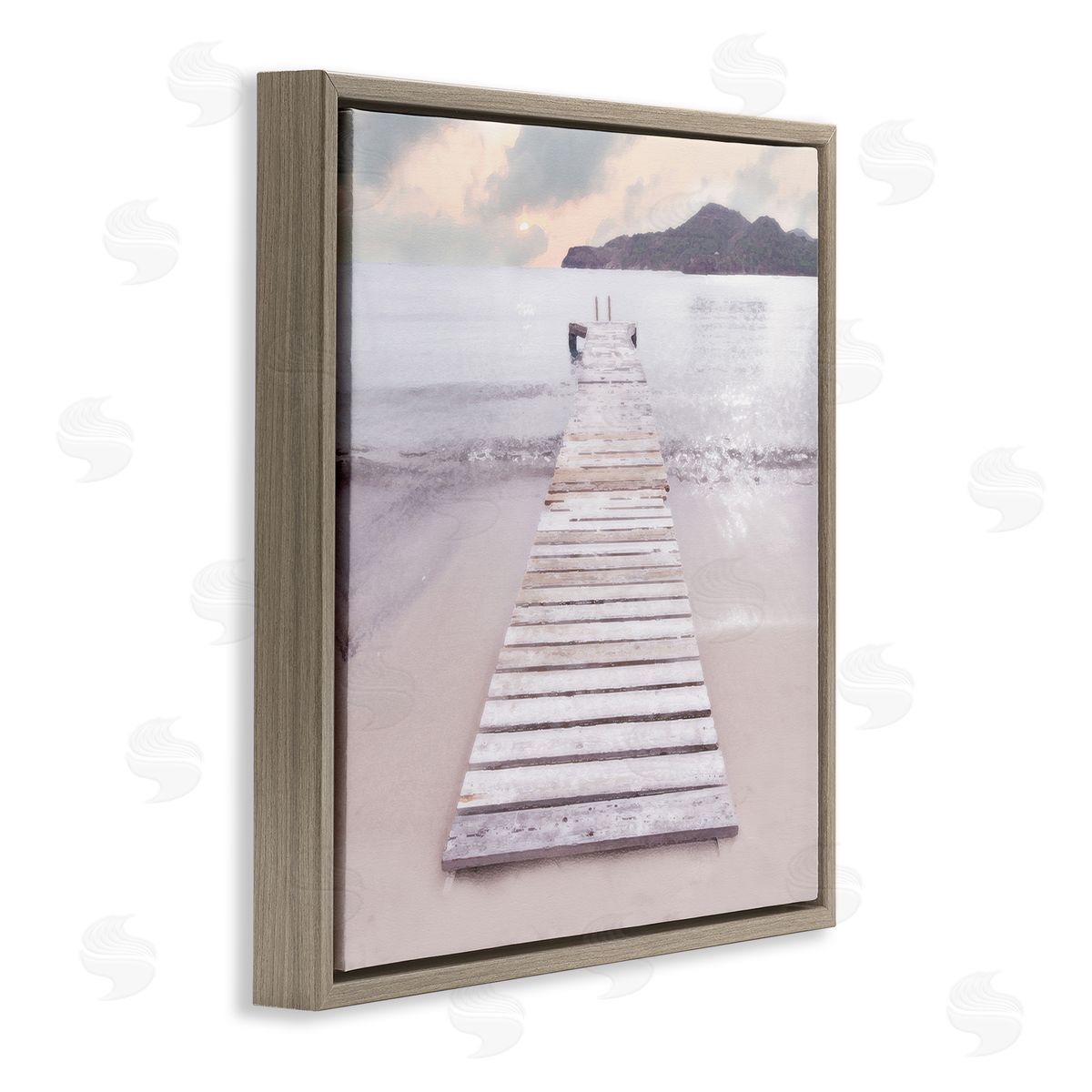 Zen Beach Dock Brown Floating Frame Canvas Wall Art, Home Decor by Noah Bay