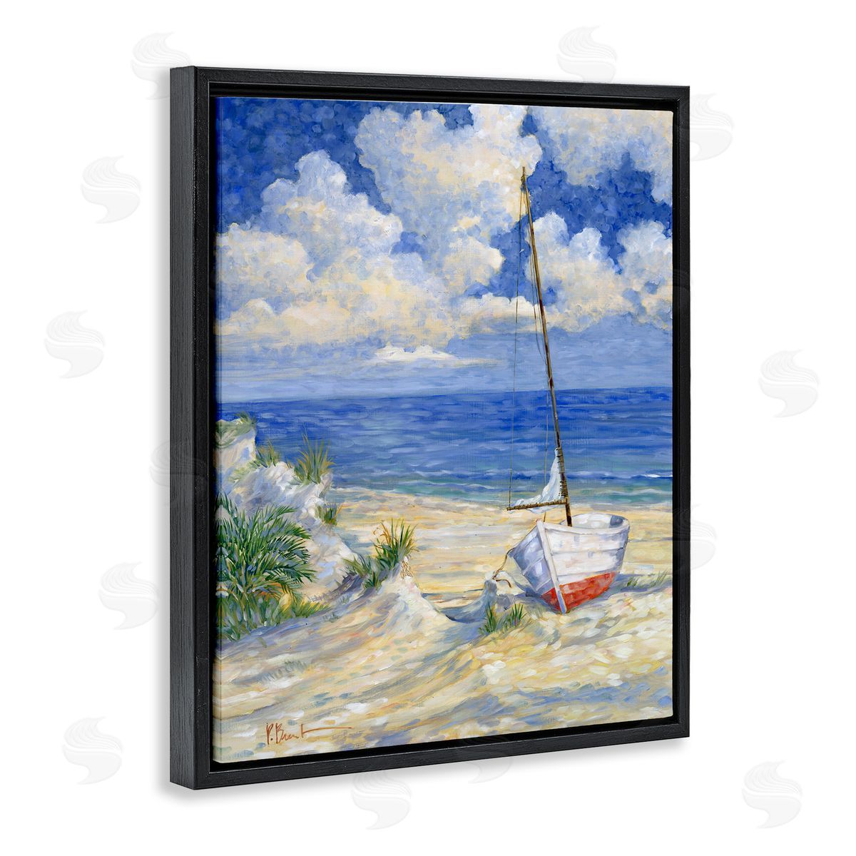 Costa Del Sol View Black Floating Frame Canvas Wall Art, Home Decor by Paul Brent