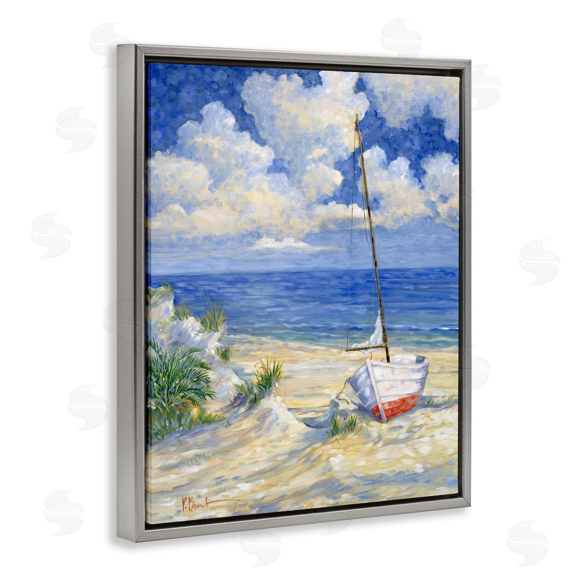 Costa Del Sol View Grey Floating Frame Canvas Wall Art, Home Decor by Paul Brent