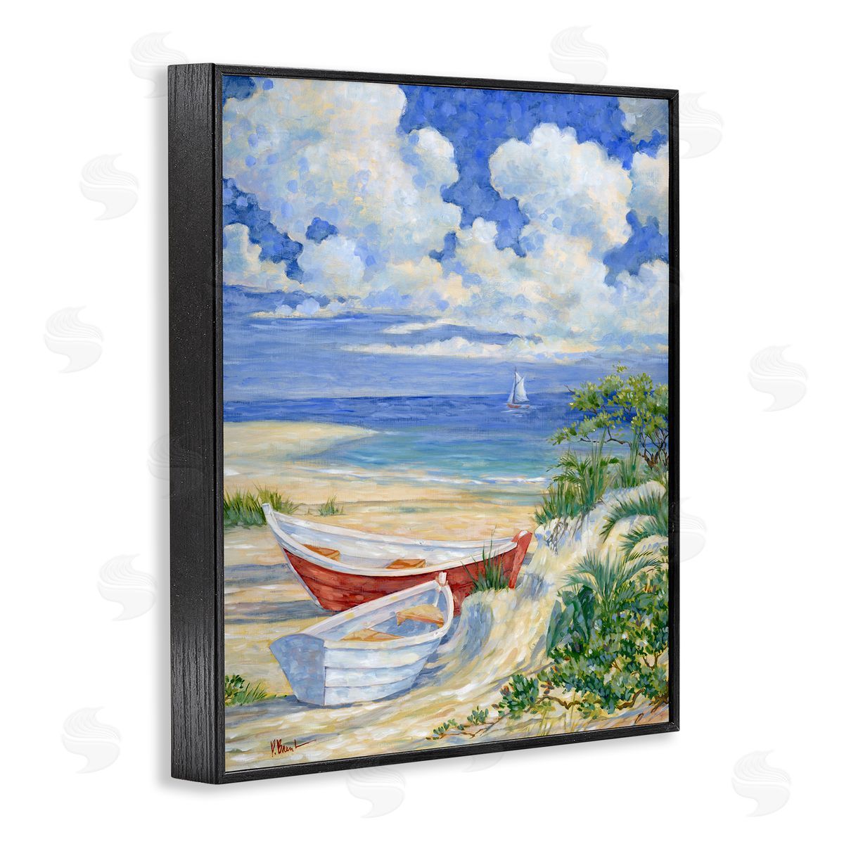 Two Boats on Sand Black Frame Print Wall Art, Home Decor by Paul Brent