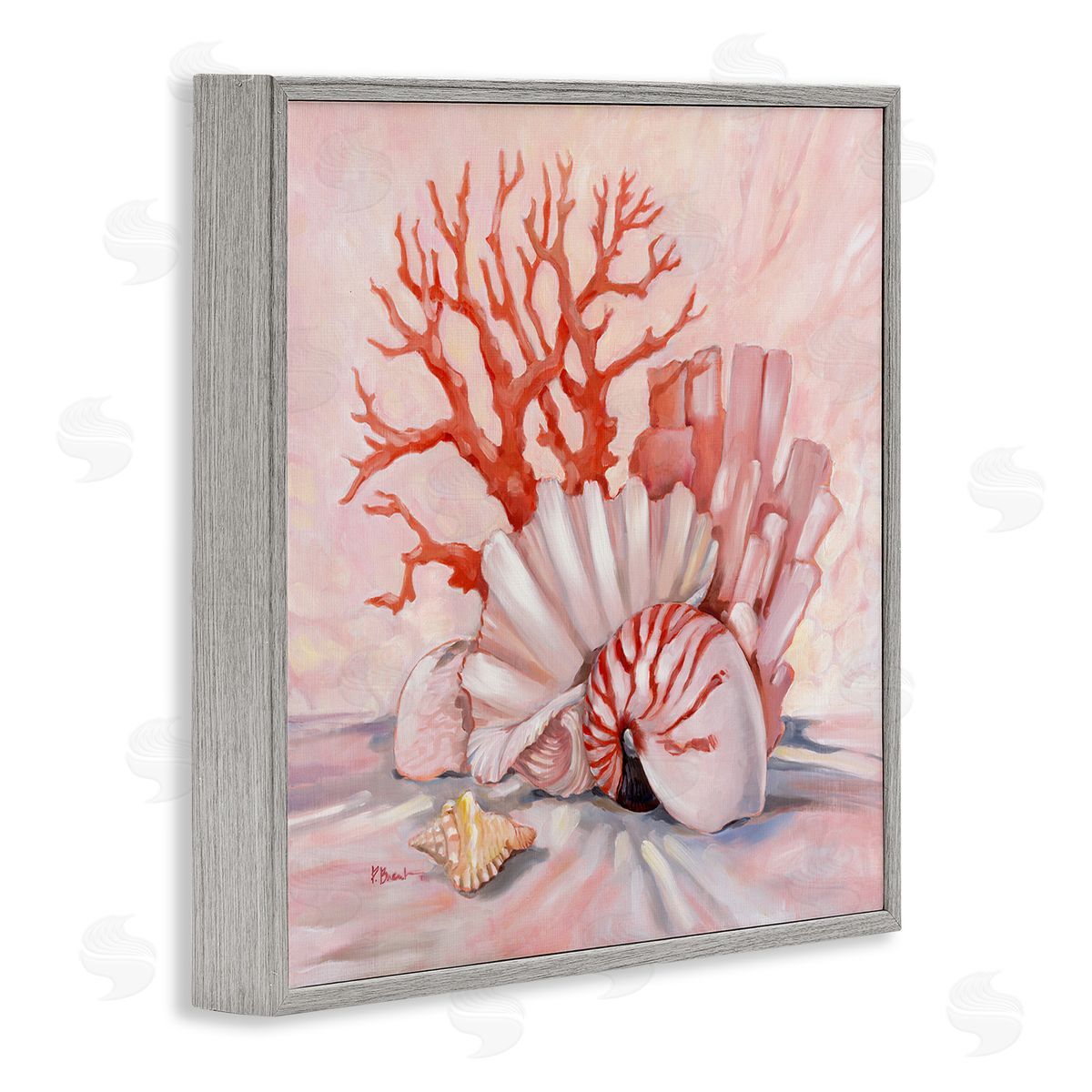 Pink Coral Still Life Grey Frame Print Wall Art, Home Decor by Paul Brent