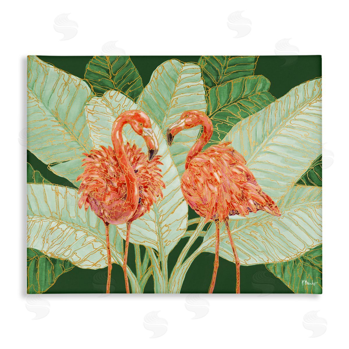 Martinique Flamingos and Leaves Canvas Wall Art, Home Decor by Paul Brent