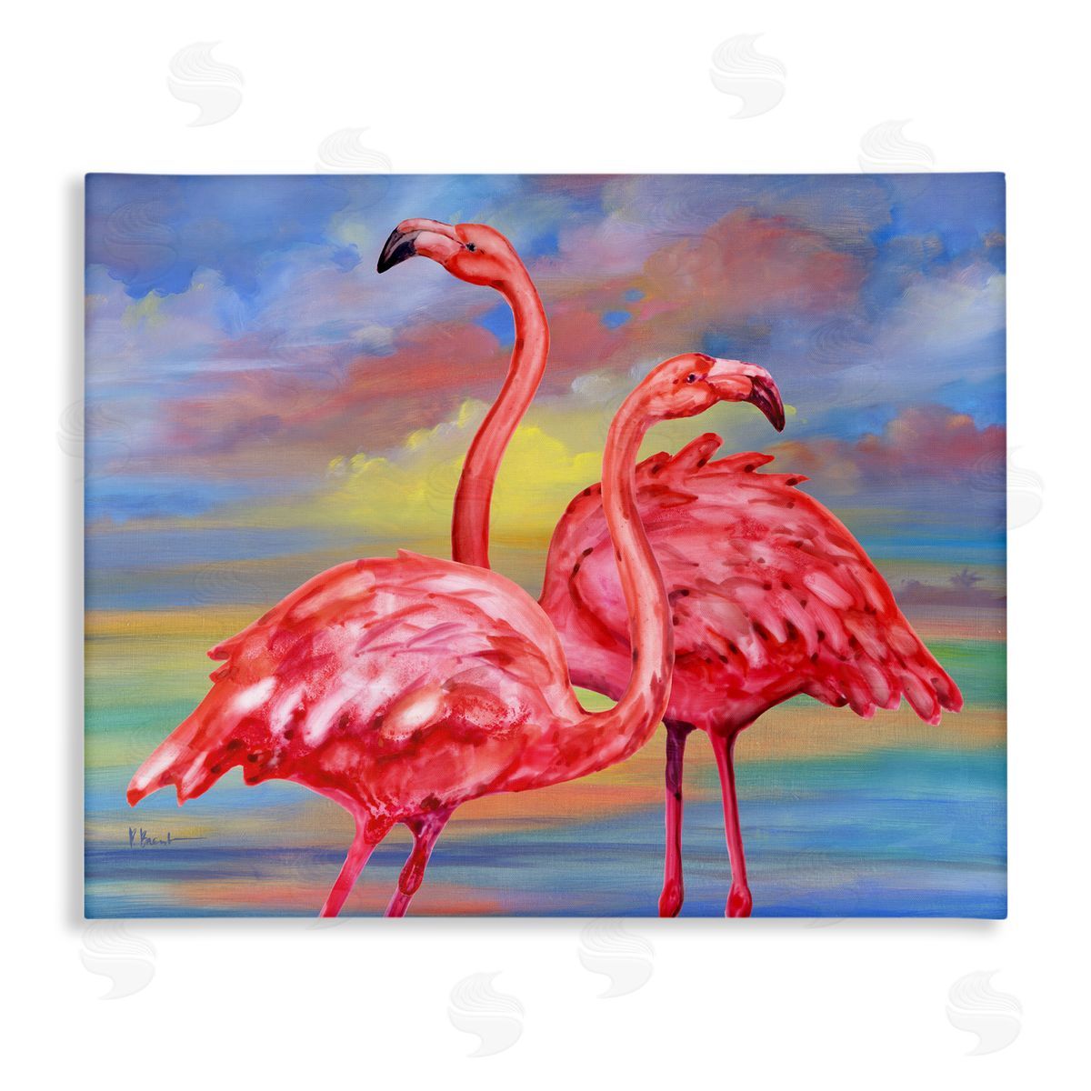 Rainbow Sunset Flamingos Canvas Wall Art, Home Decor by Paul Brent