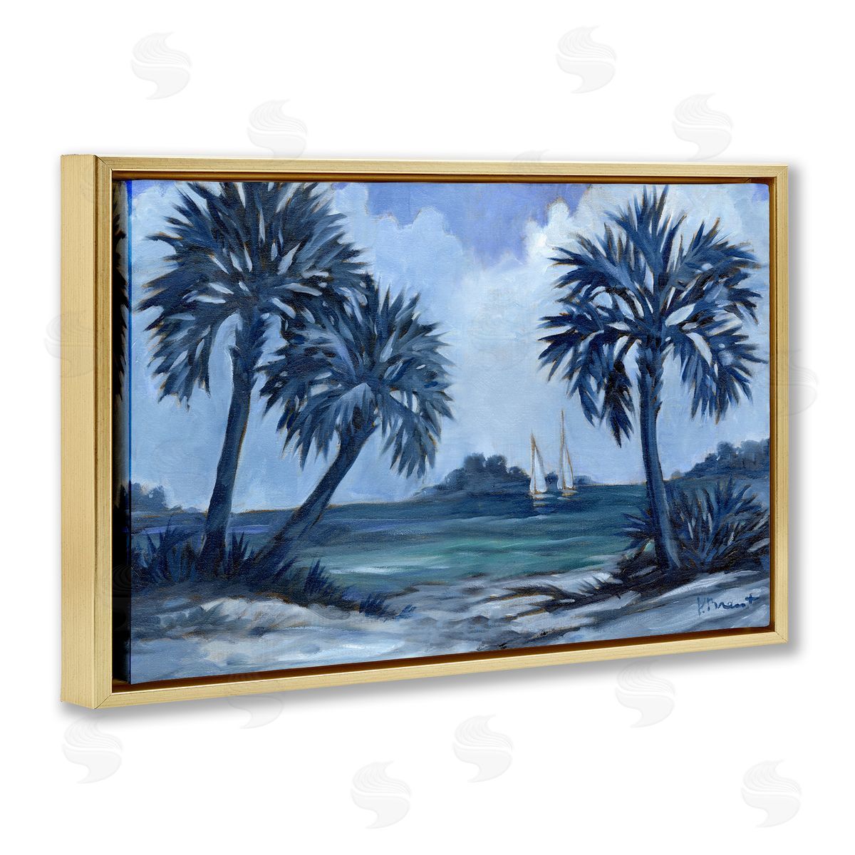 Indigo Palms Impressions Gold Floating Frame Canvas Wall Art, Home Decor by Paul Brent