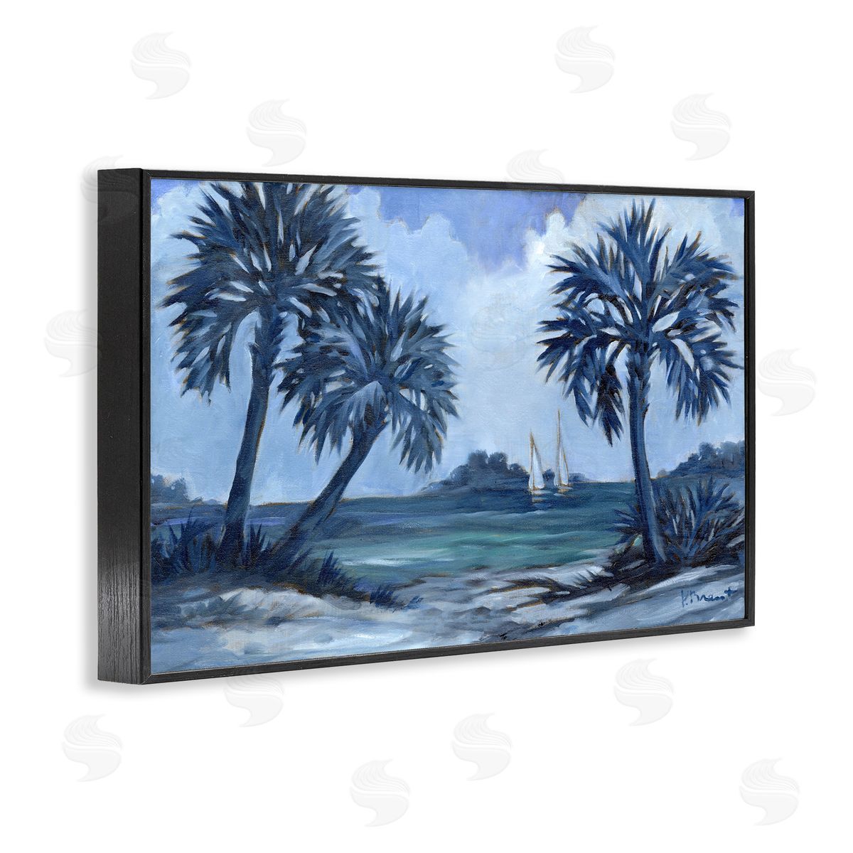 Indigo Palms Impressions Black Frame Print Wall Art, Home Decor by Paul Brent