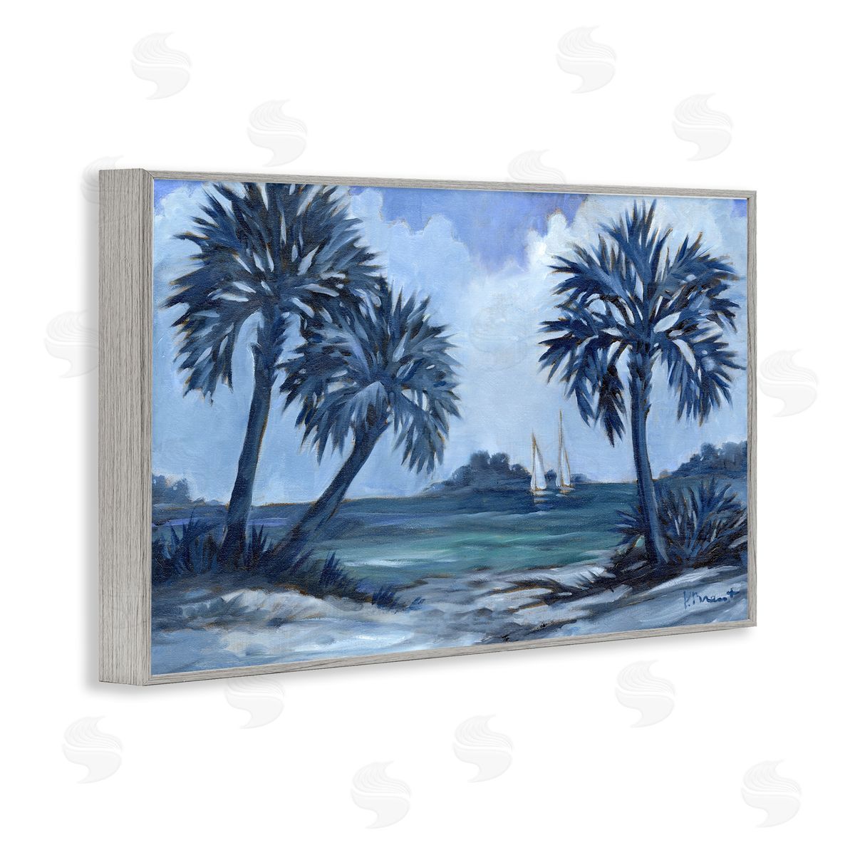 Indigo Palms Impressions Grey Frame Print Wall Art, Home Decor by Paul Brent