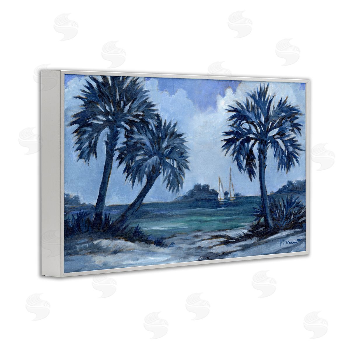 Indigo Palms Impressions White Frame Print Wall Art, Home Decor by Paul Brent