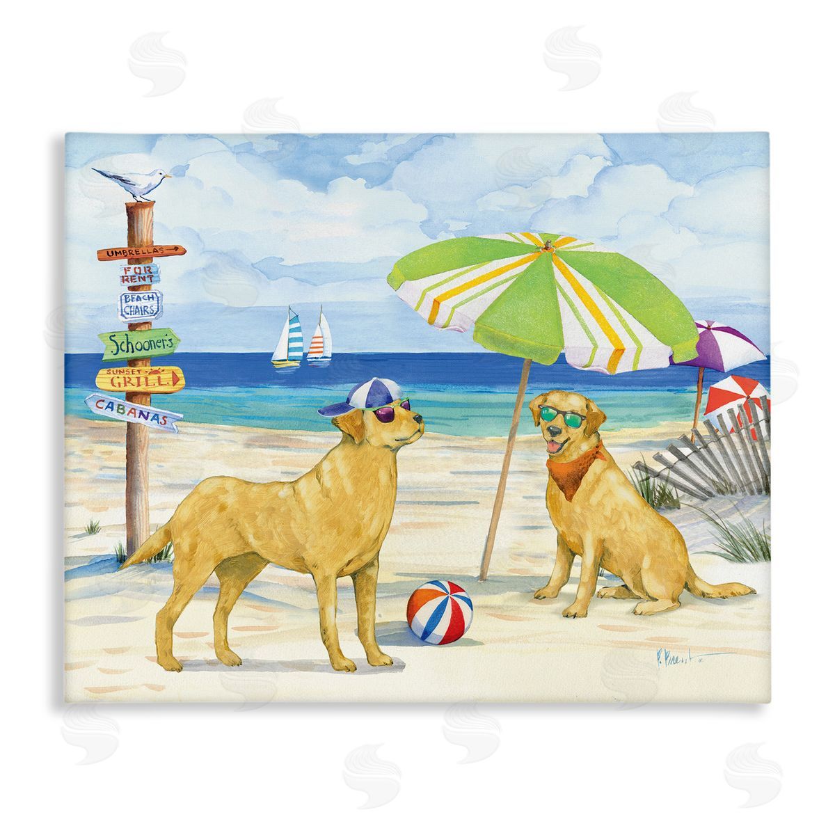 Dog Day At Beach Canvas Wall Art, Home Decor by Paul Brent