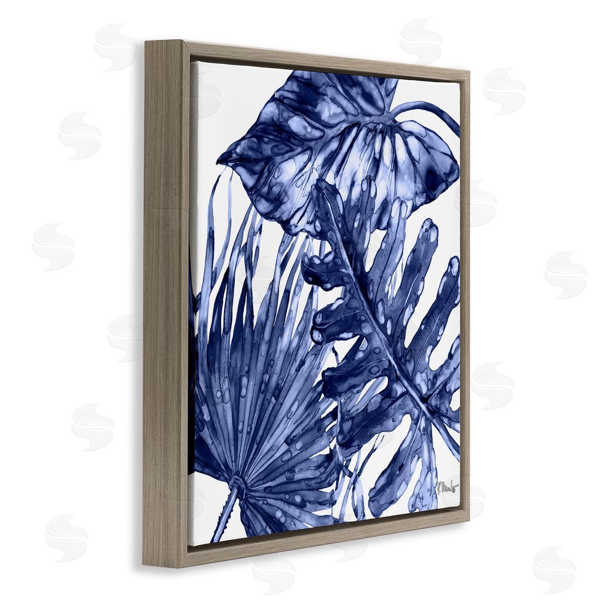 Hued Palm Fronds Brown Floating Frame Canvas Wall Art, Home Decor by Paul Brent