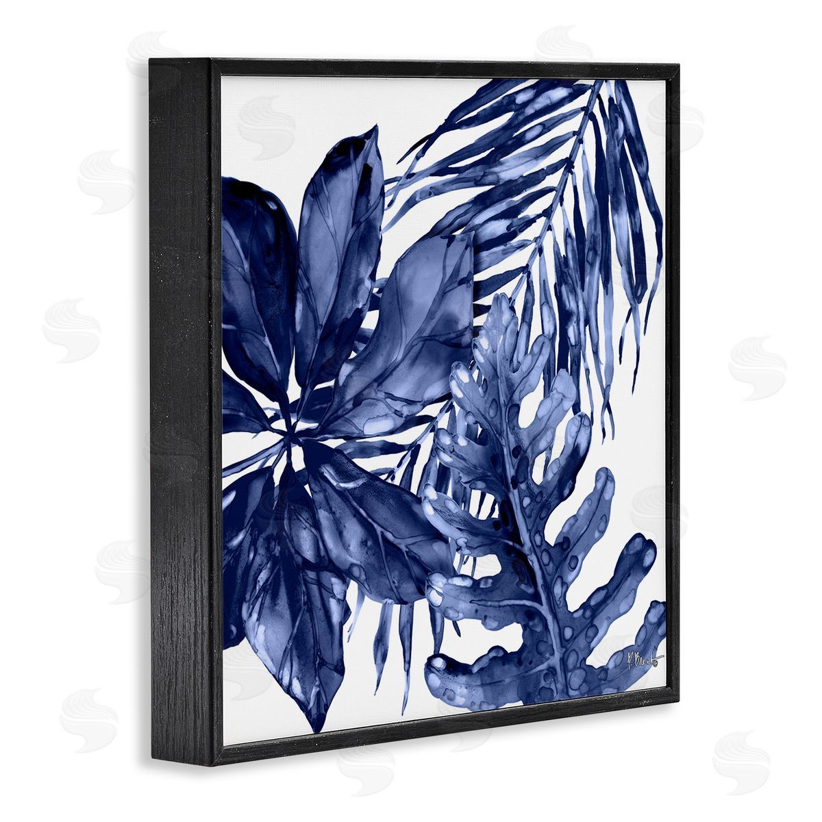 Blue Hued Plant Leaves Black Frame Print Wall Art, Home Decor by Paul Brent