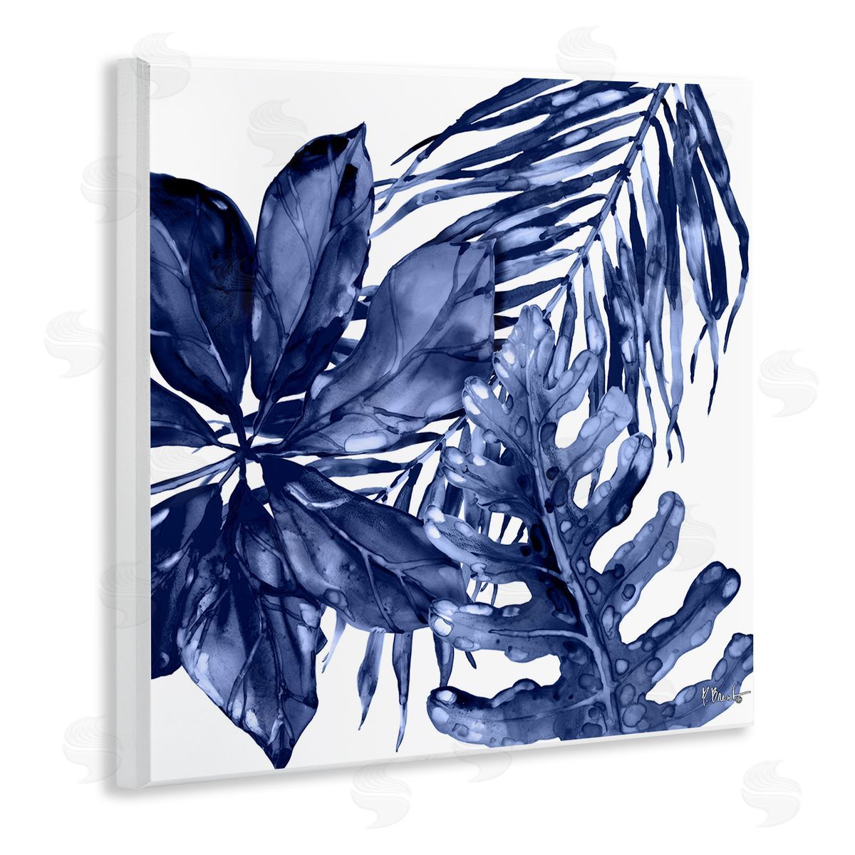 Blue Hued Plant Leaves Wood Plaque Wall Art, Home Decor by Paul Brent