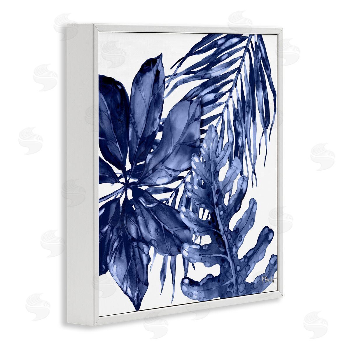 Blue Hued Plant Leaves White Frame Print Wall Art, Home Decor by Paul Brent