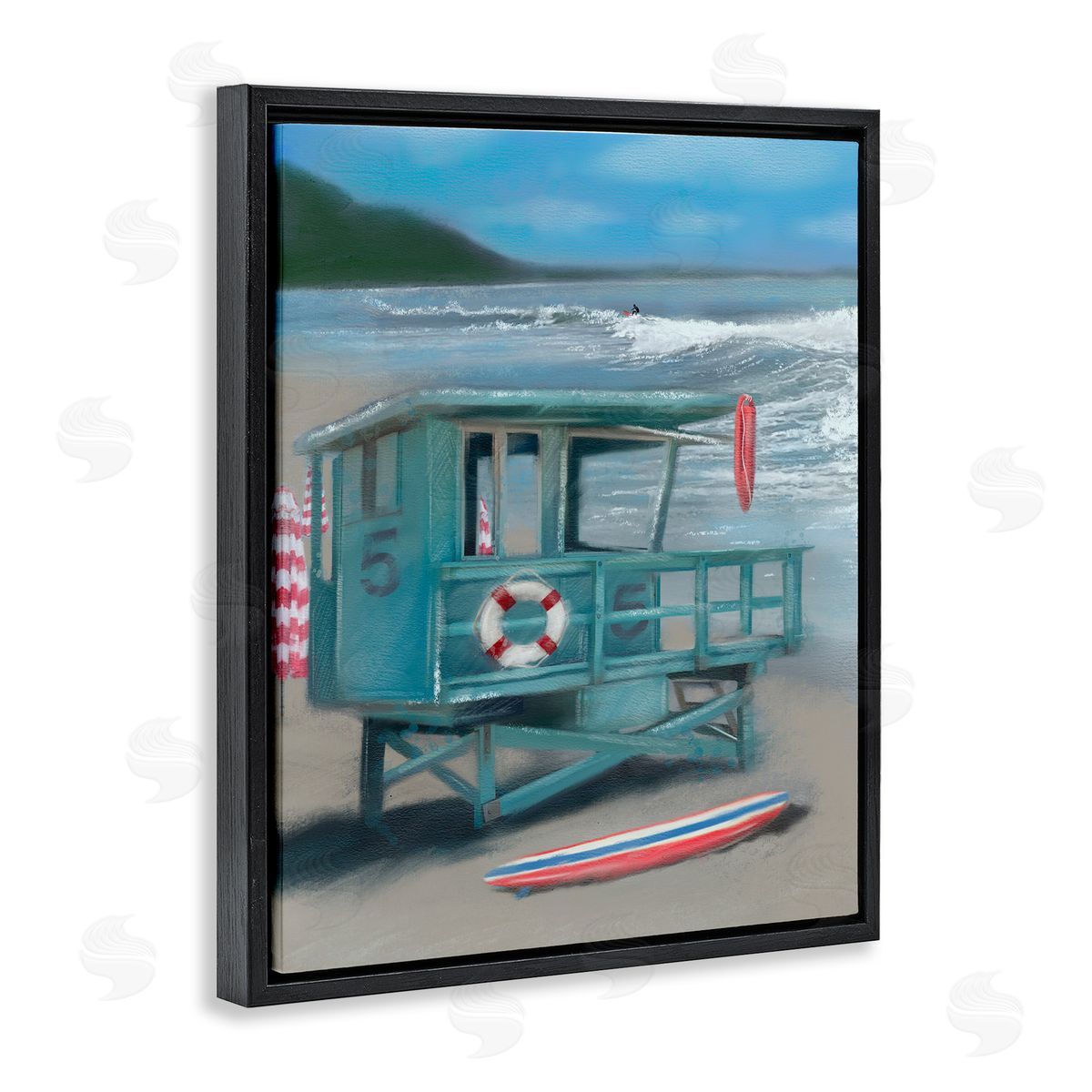Lifeguard Stand on Shore Black Floating Frame Canvas Wall Art, Home Decor by Matthew Piotrowicz