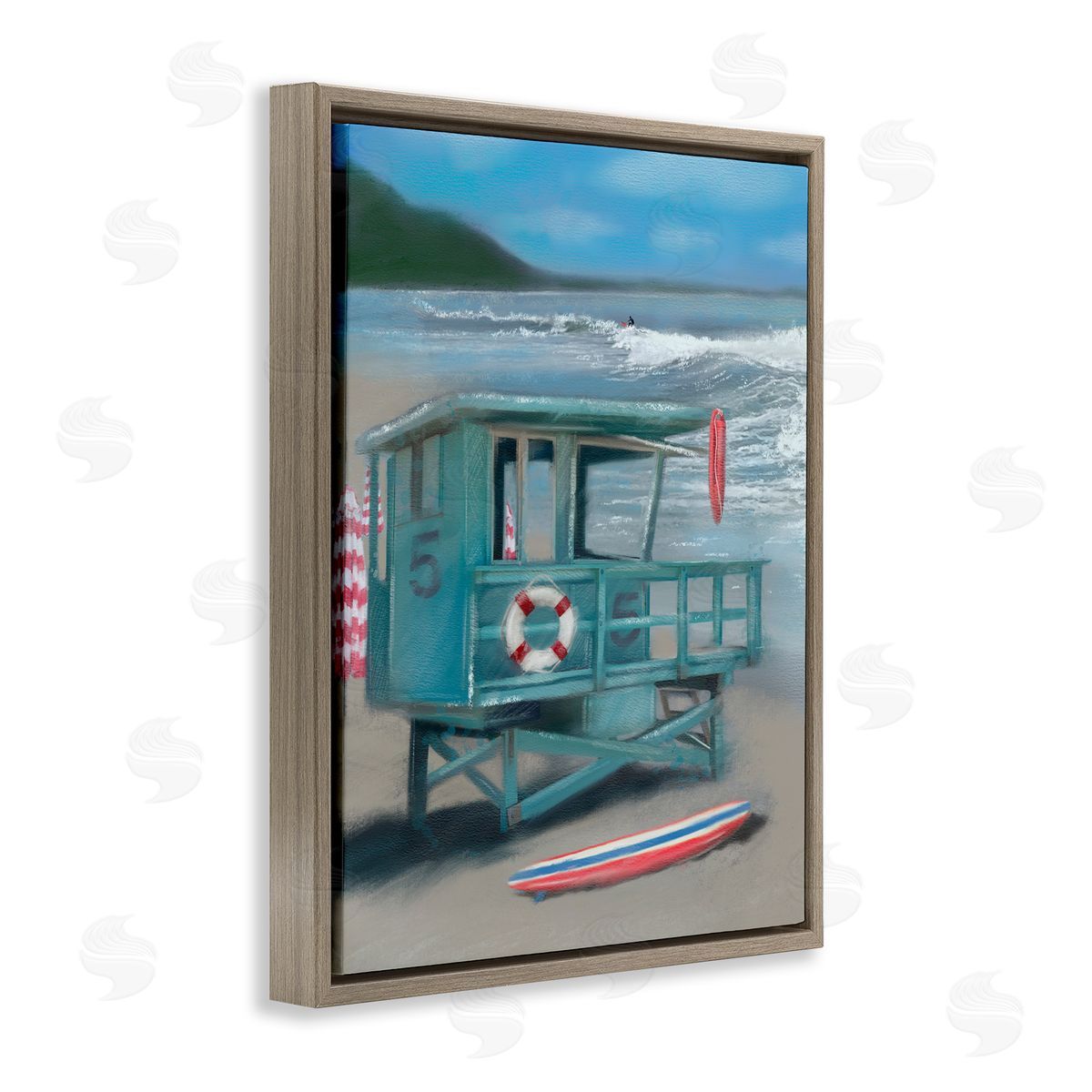 Lifeguard Stand on Shore Brown Floating Frame Canvas Wall Art, Home Decor by Matthew Piotrowicz